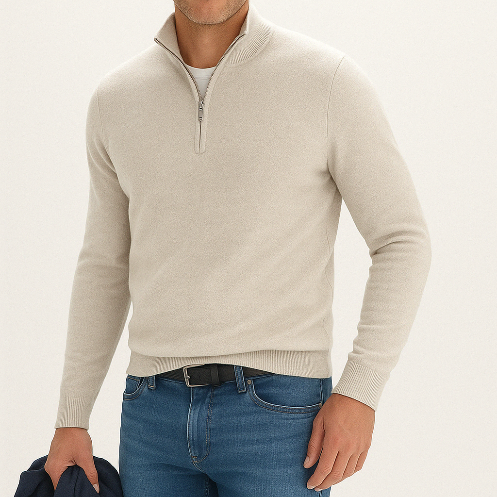 Classic Crew Neck Quarter Zip Sweater
