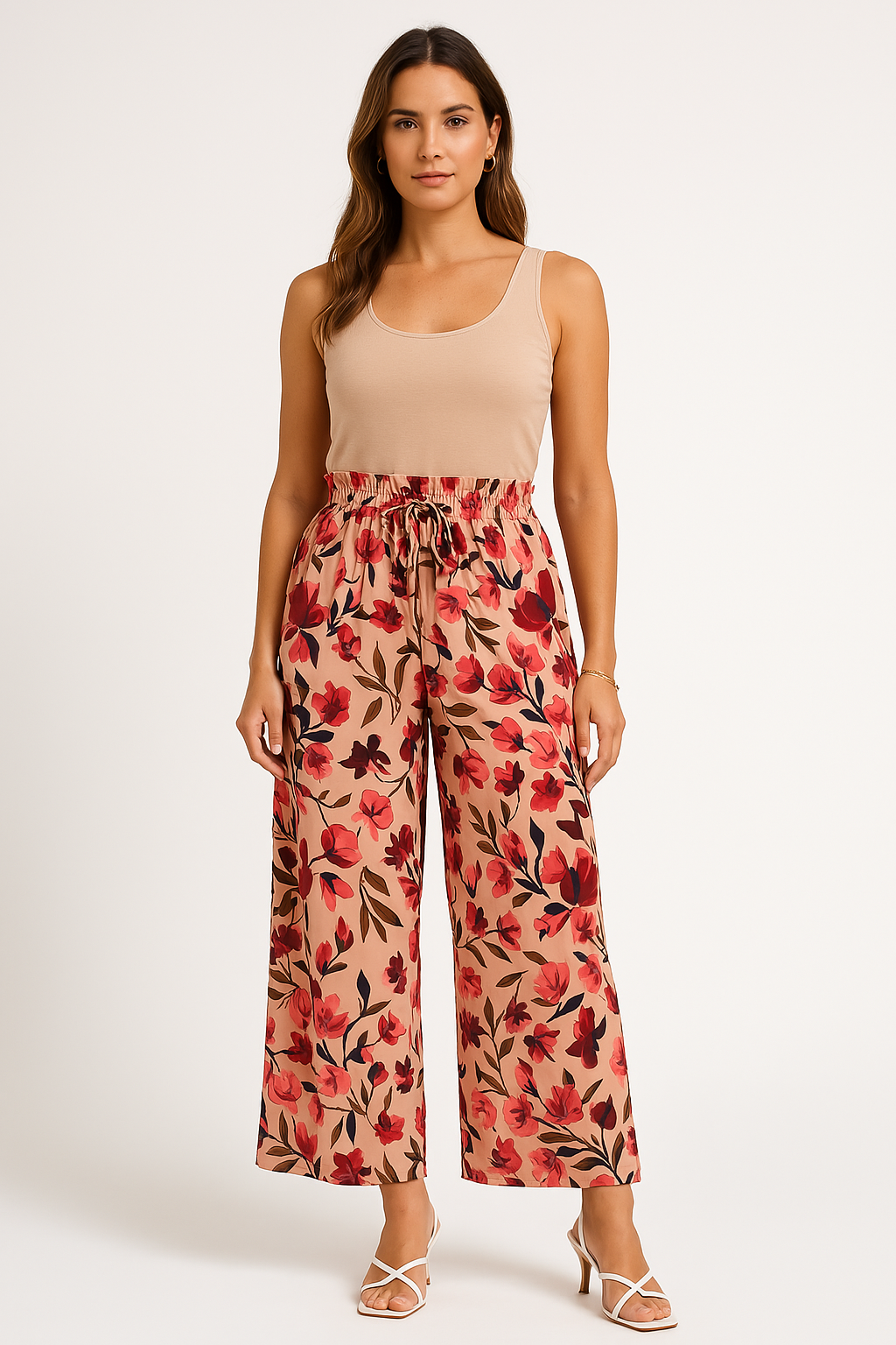 Loose Fit High Waisted Floral Wide Leg Pants - Nocini