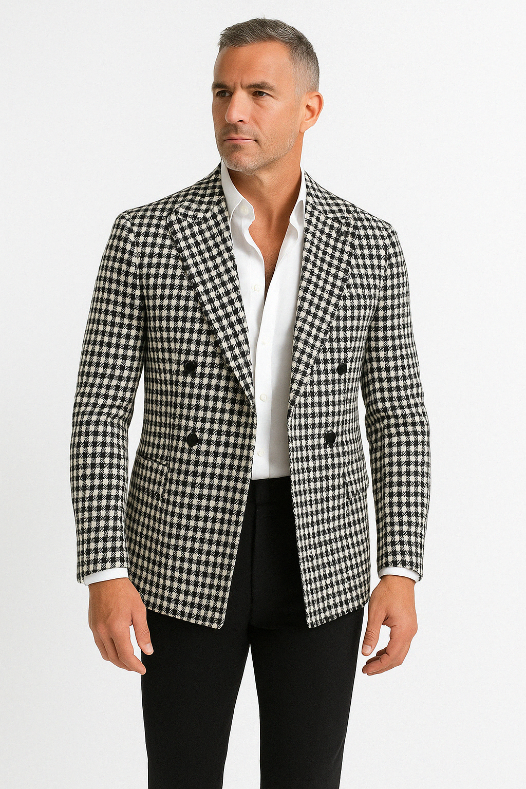 Men's Slim Fit Checked Double Breasted Blazer - Nocini