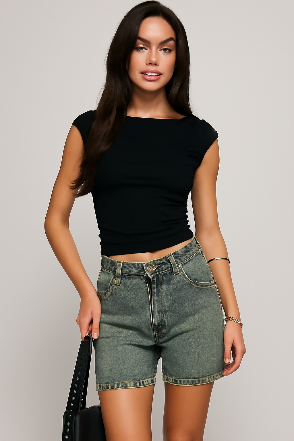 Women's Casual Mid-Rise Denim Shorts Relaxed Fit