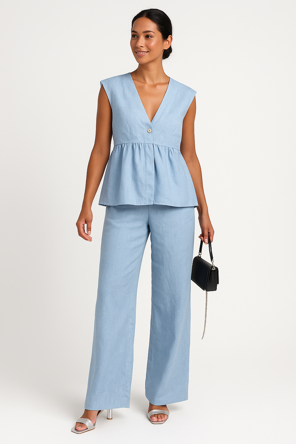 Women's Summer 2 Piece Outfit V Neck Top Loose Pants