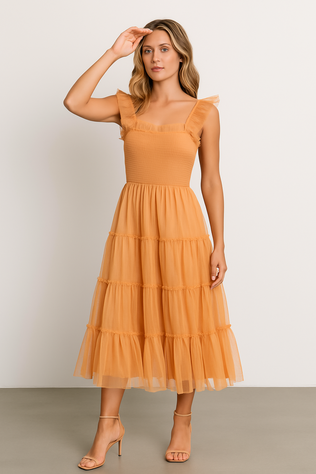 Chic Ruffled Sleeveless Mesh Summer Dress