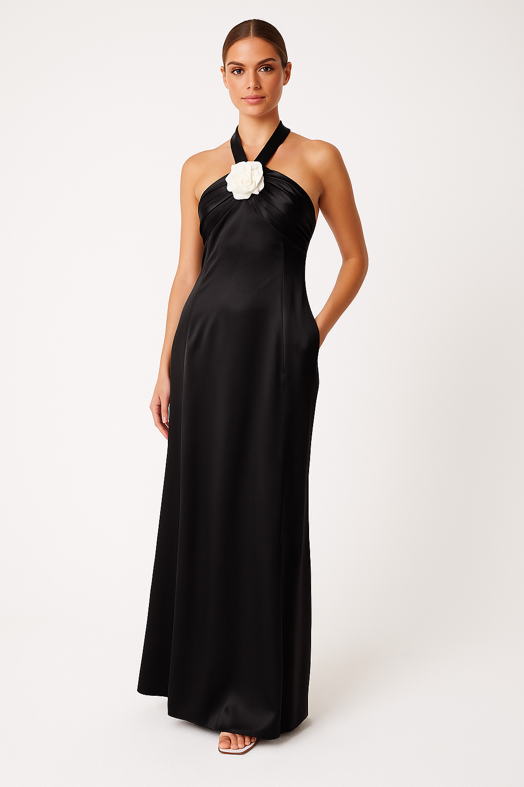 Elegant Women's Long Evening Gown with Floral Detail