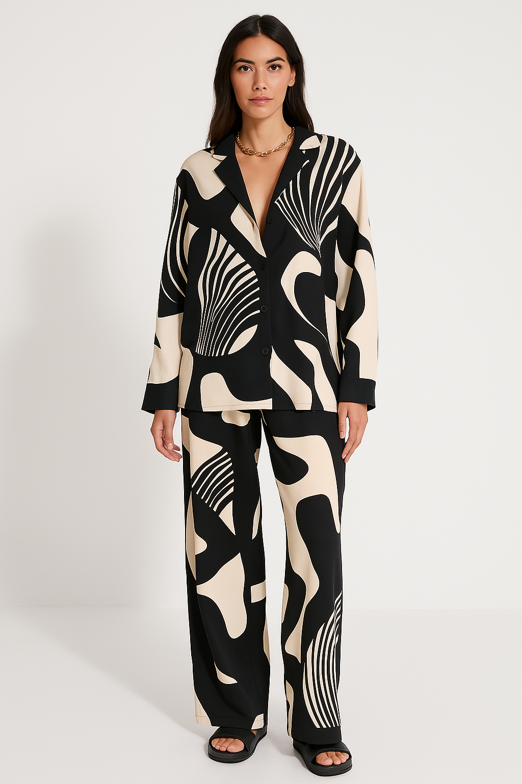Ladies' 2-Piece Outfit - Classic Button Shirt with Comfort Fit Trousers - Nocini