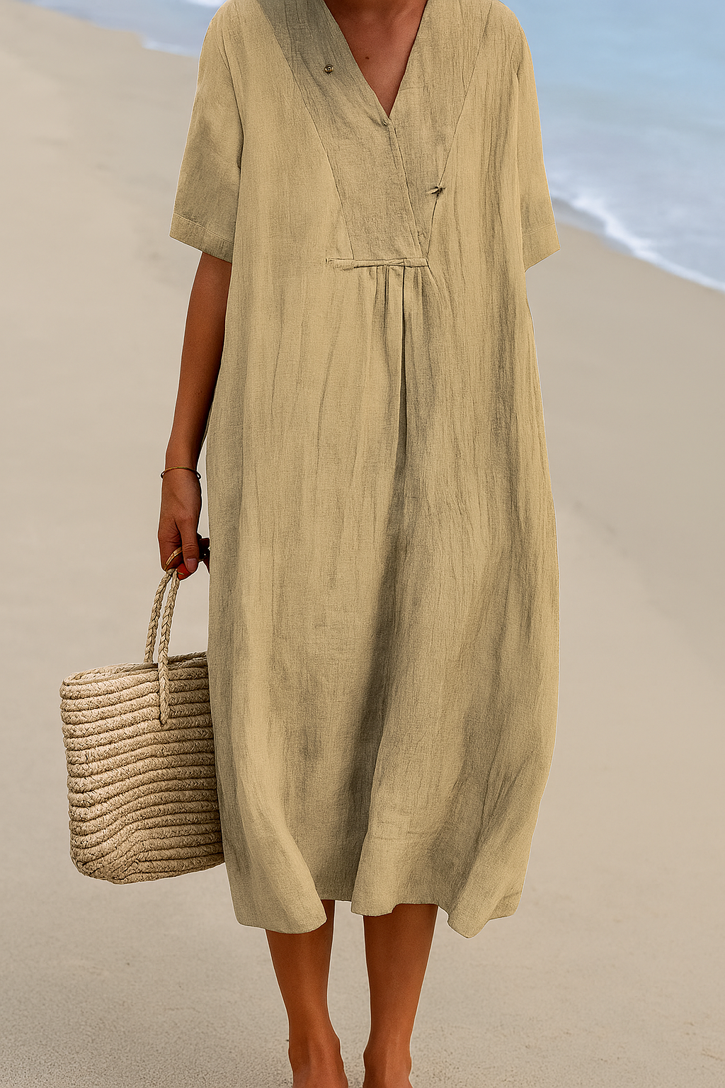 Casual Summer Dress with V Neck and Cap Sleeves