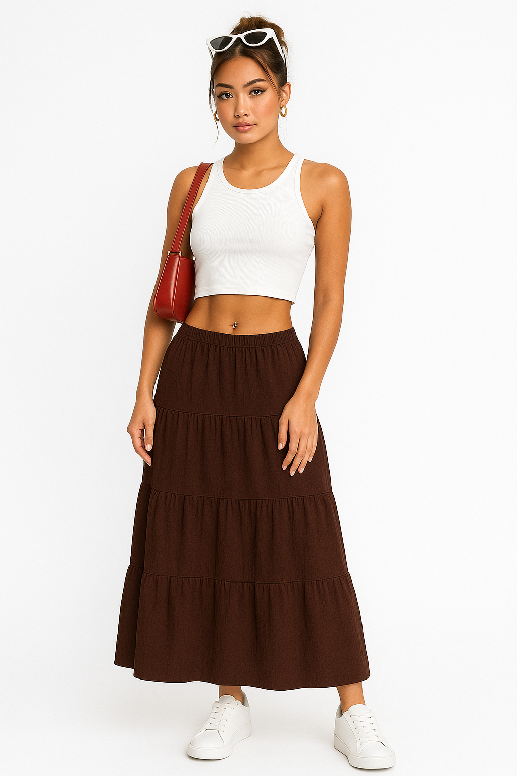 Flowy Ruffle Midi Skirt with Adjustable Waist