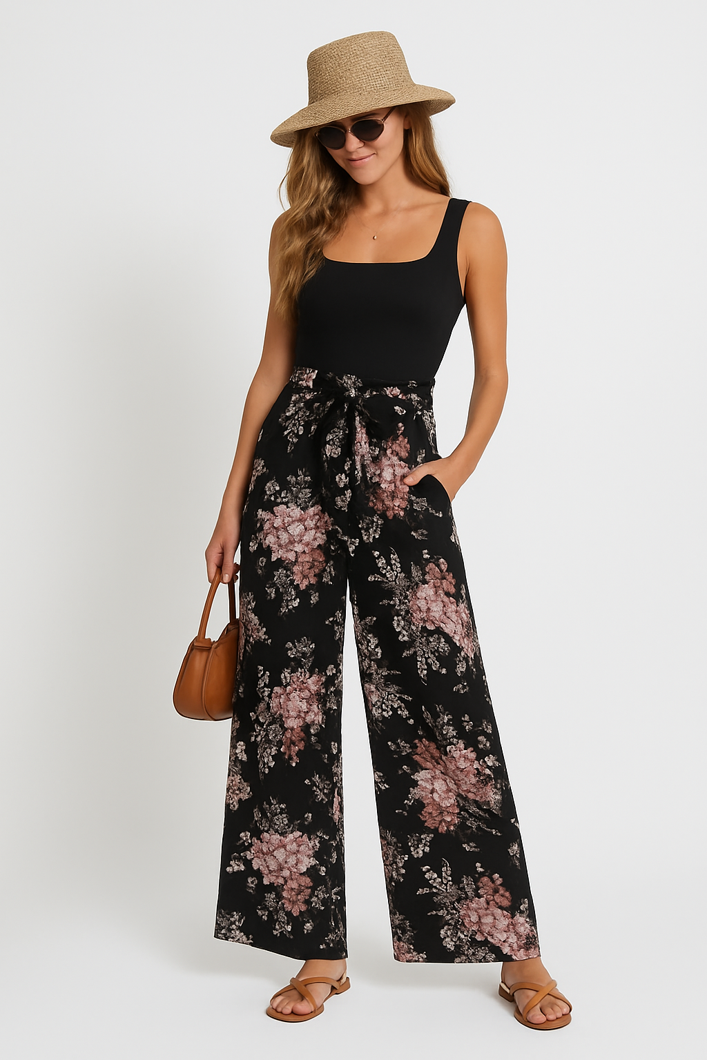 Women's Floral Maxi Jumpsuit with Fitted Waist - Nocini