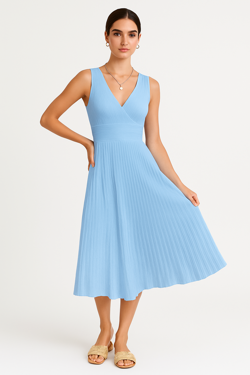 Comfortable V Neck Knit Midi Dress for Women