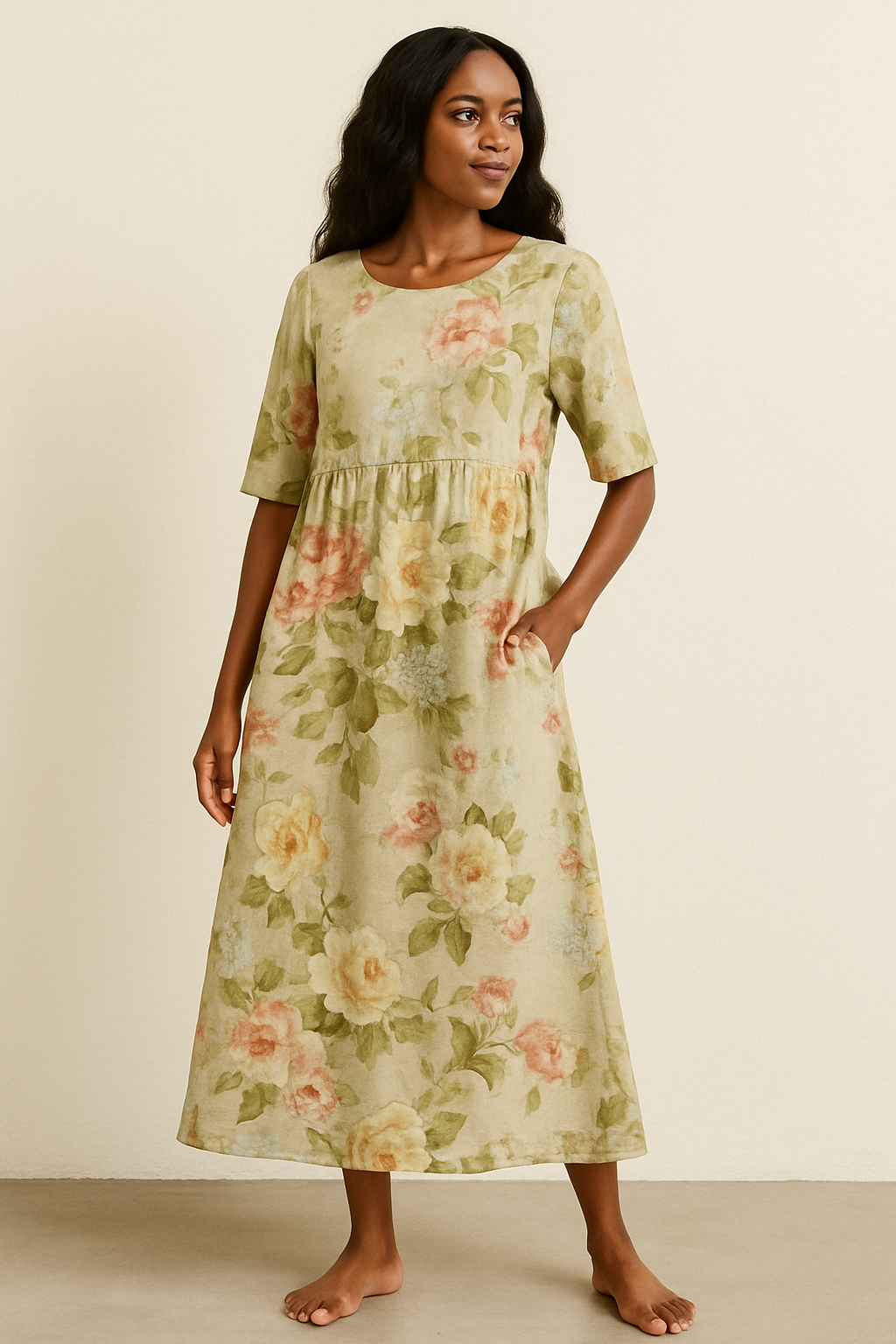 Ladies Beige Mid Length Dress