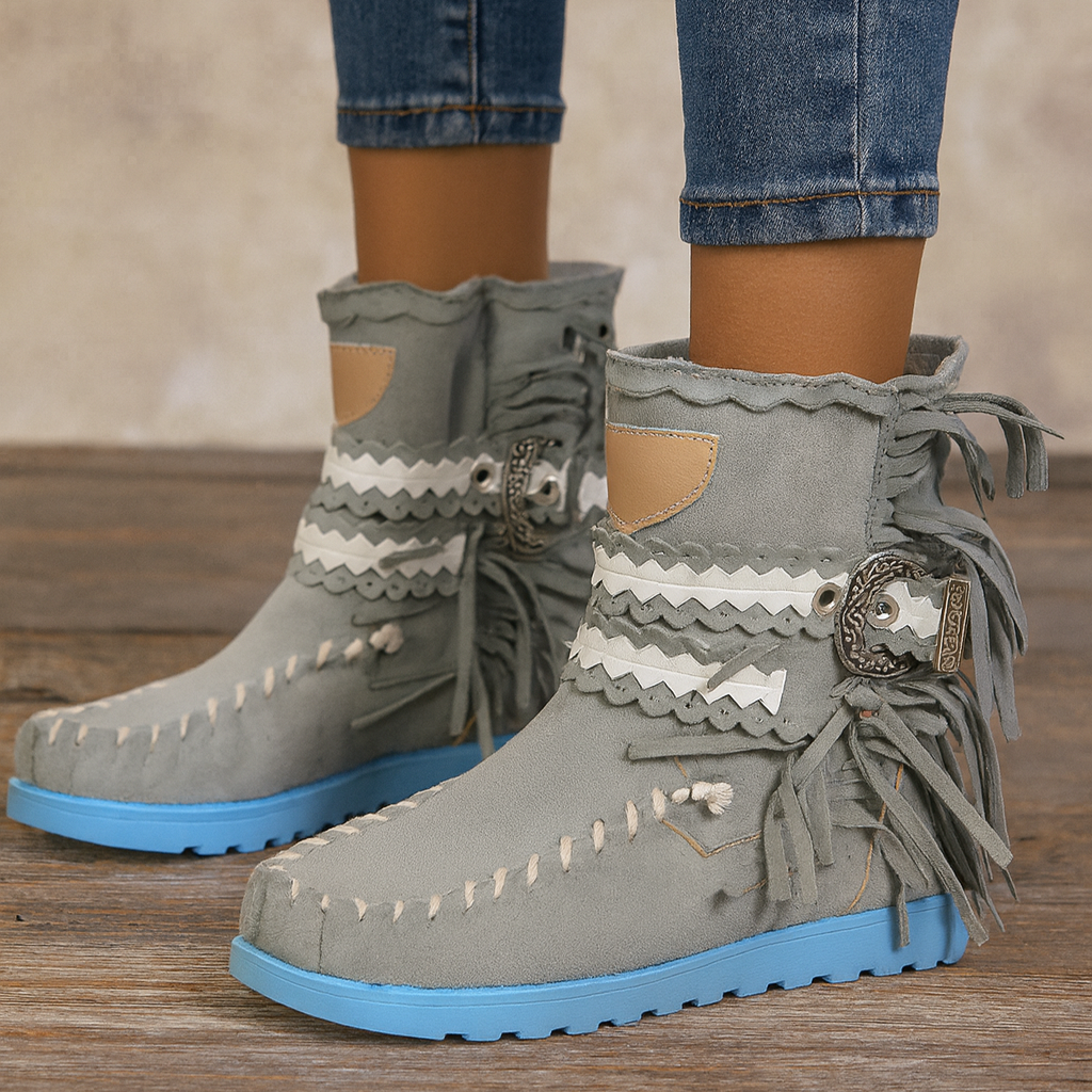 Rustic Cowboy Ankle Boots with Tassels