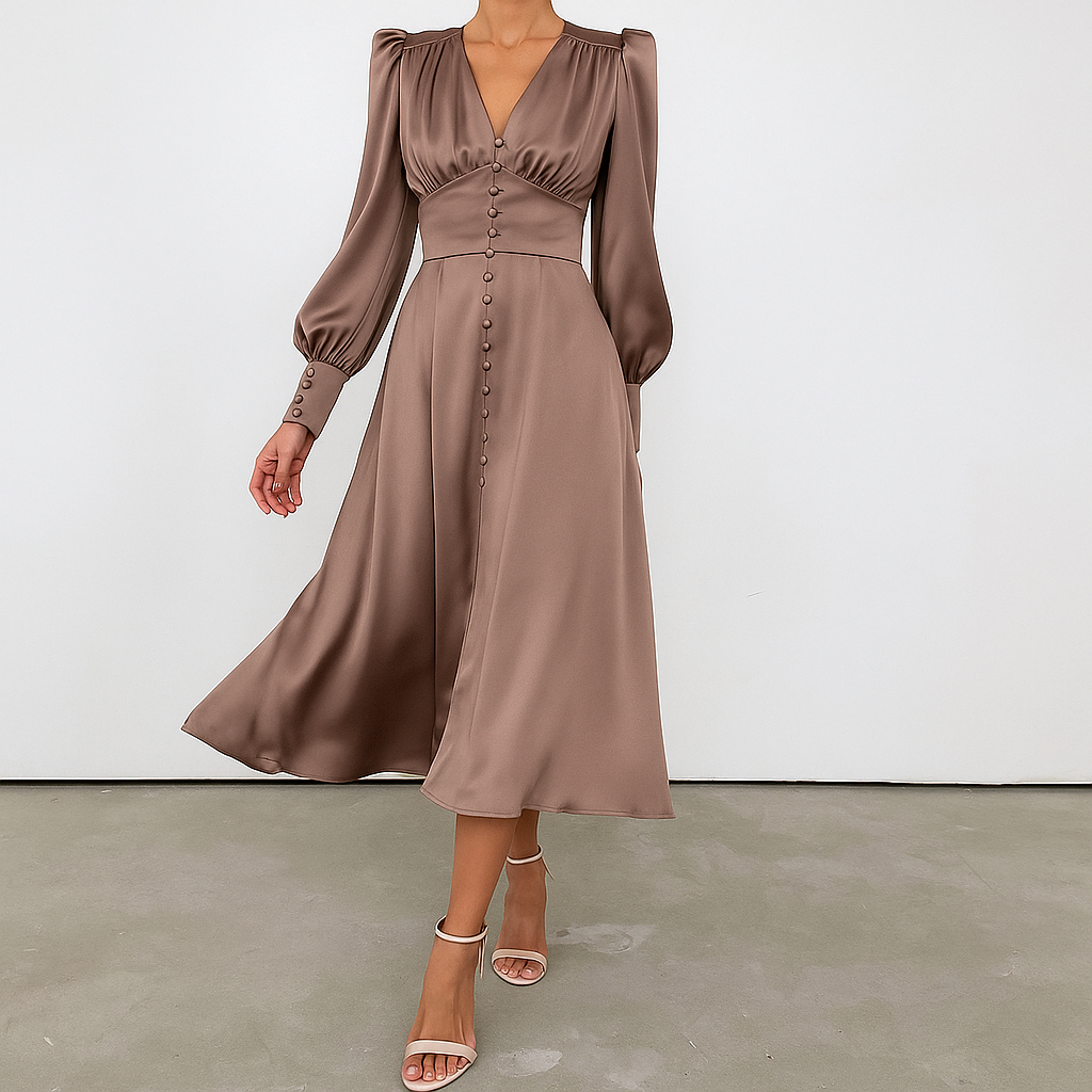 Soft Ruffle Sleeve V Neck Midi Dress
