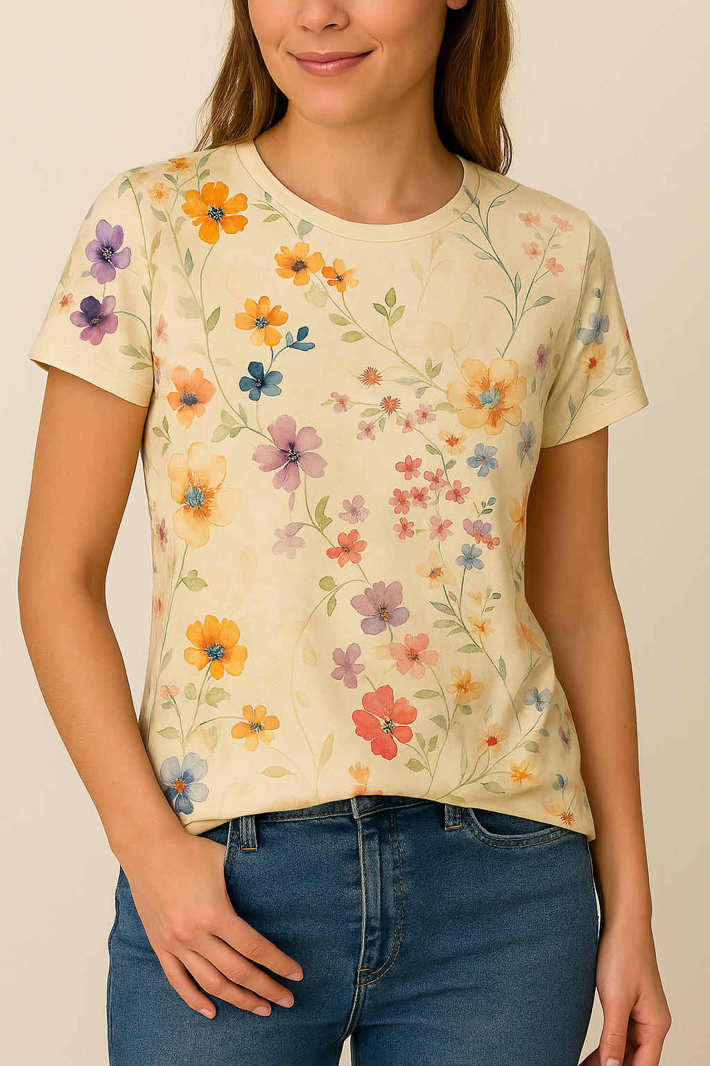 Classic Floral Tee Soft Casual Top