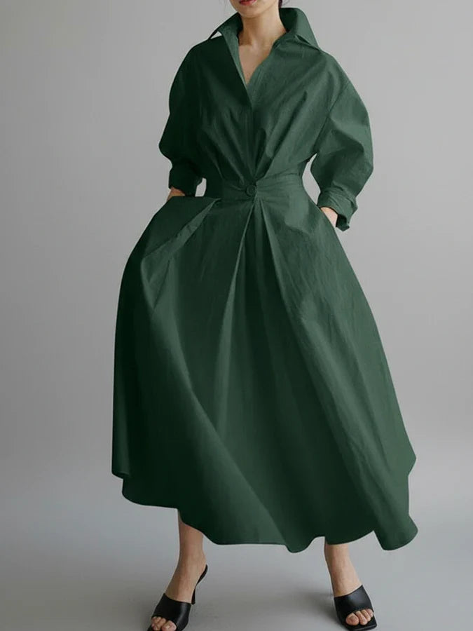 Flared Neckline Knee Length Dress for Ladies