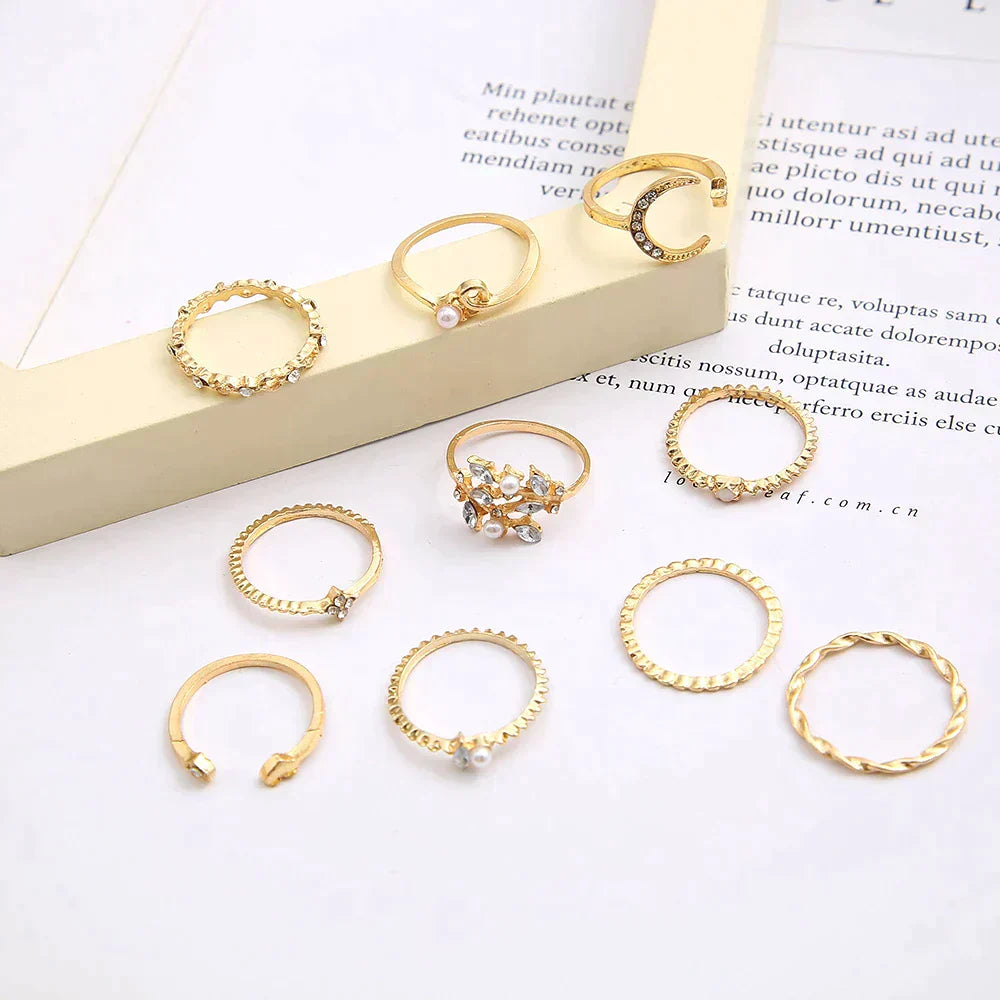 Set of 10 Vintage Style Silver Gold Rings