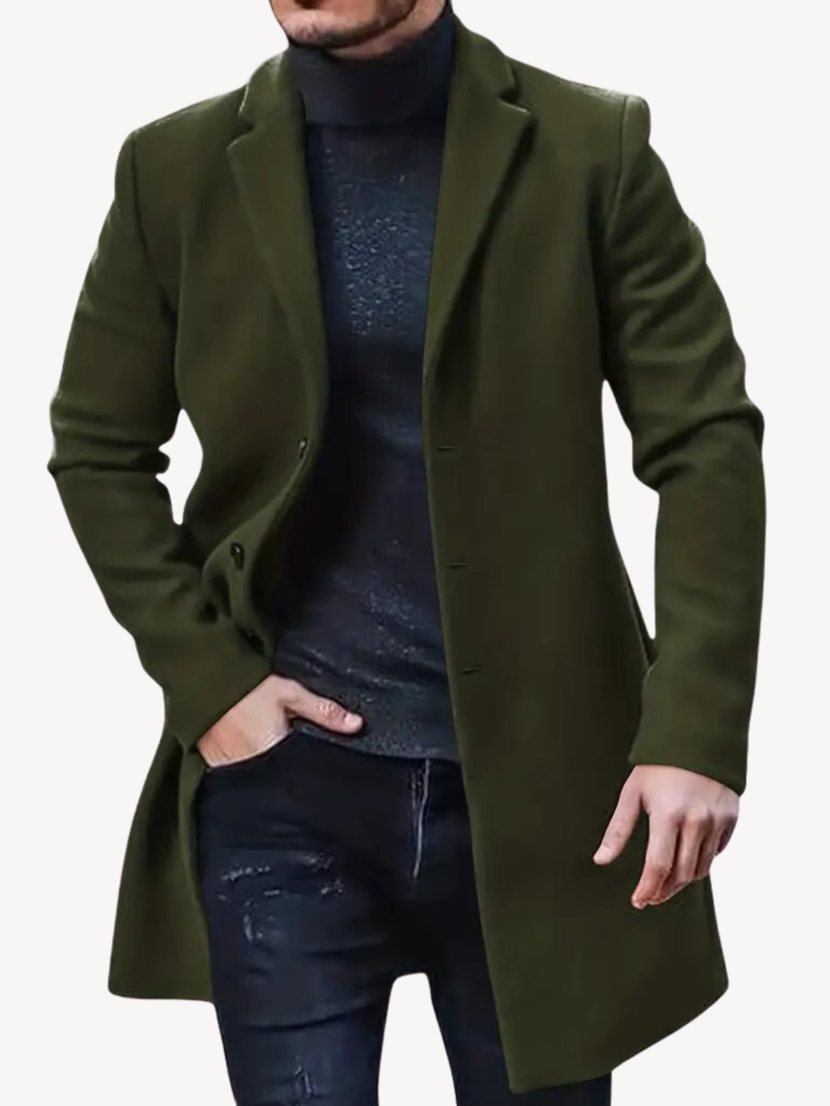 Classic Men's Mid Length Wool Trench Coat