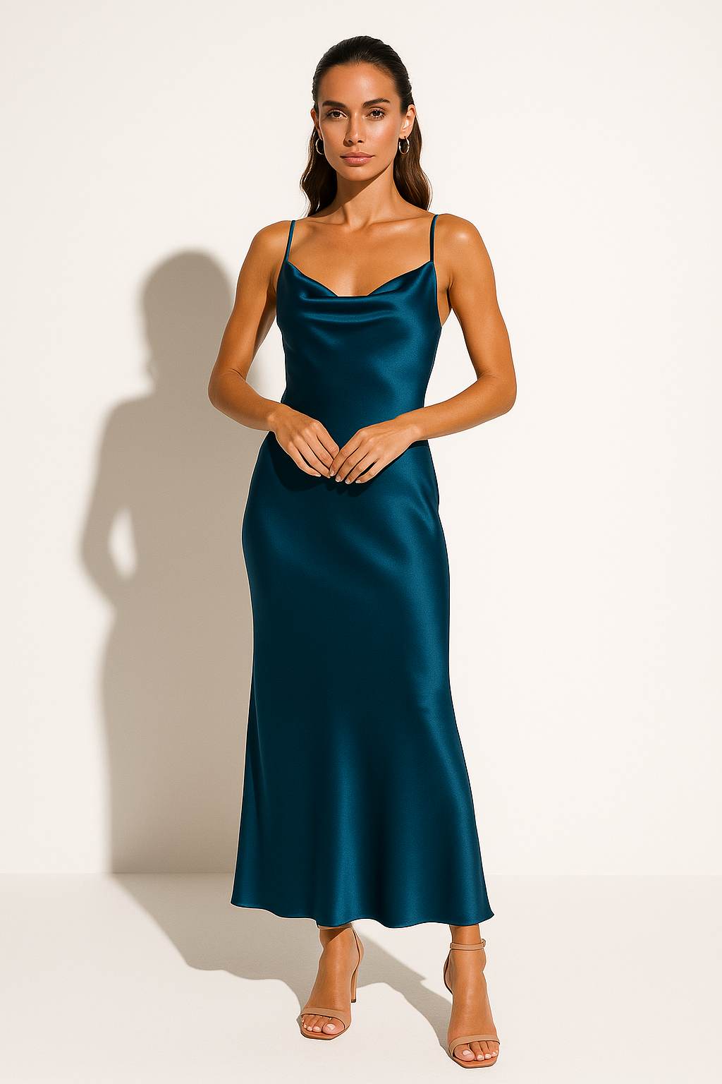 Flowy Cowl Neck Midi Dress for Women