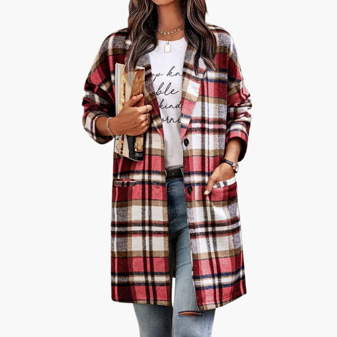 Classic Plaid Coat for Women with Button Front