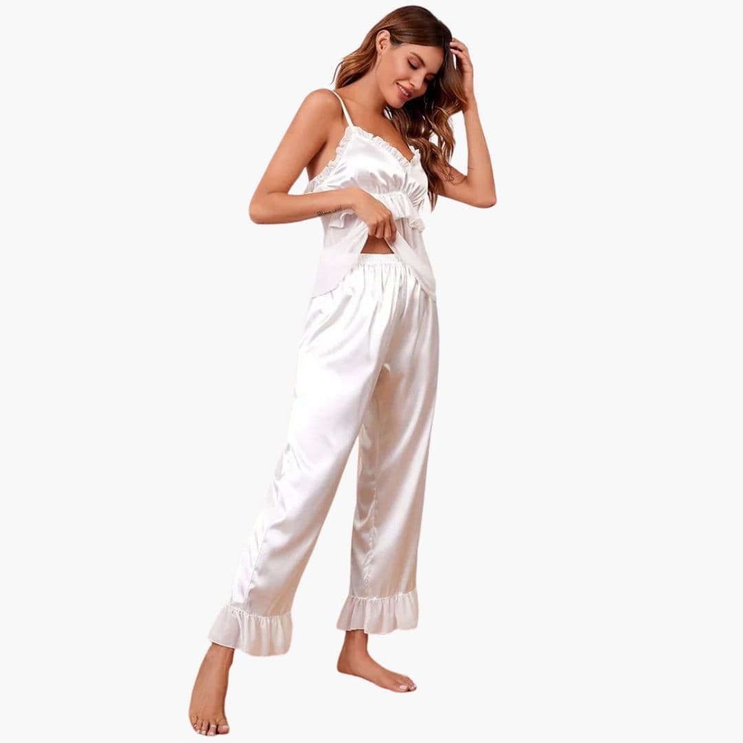 Ladies Soft Pajama Set with Frilly Top
