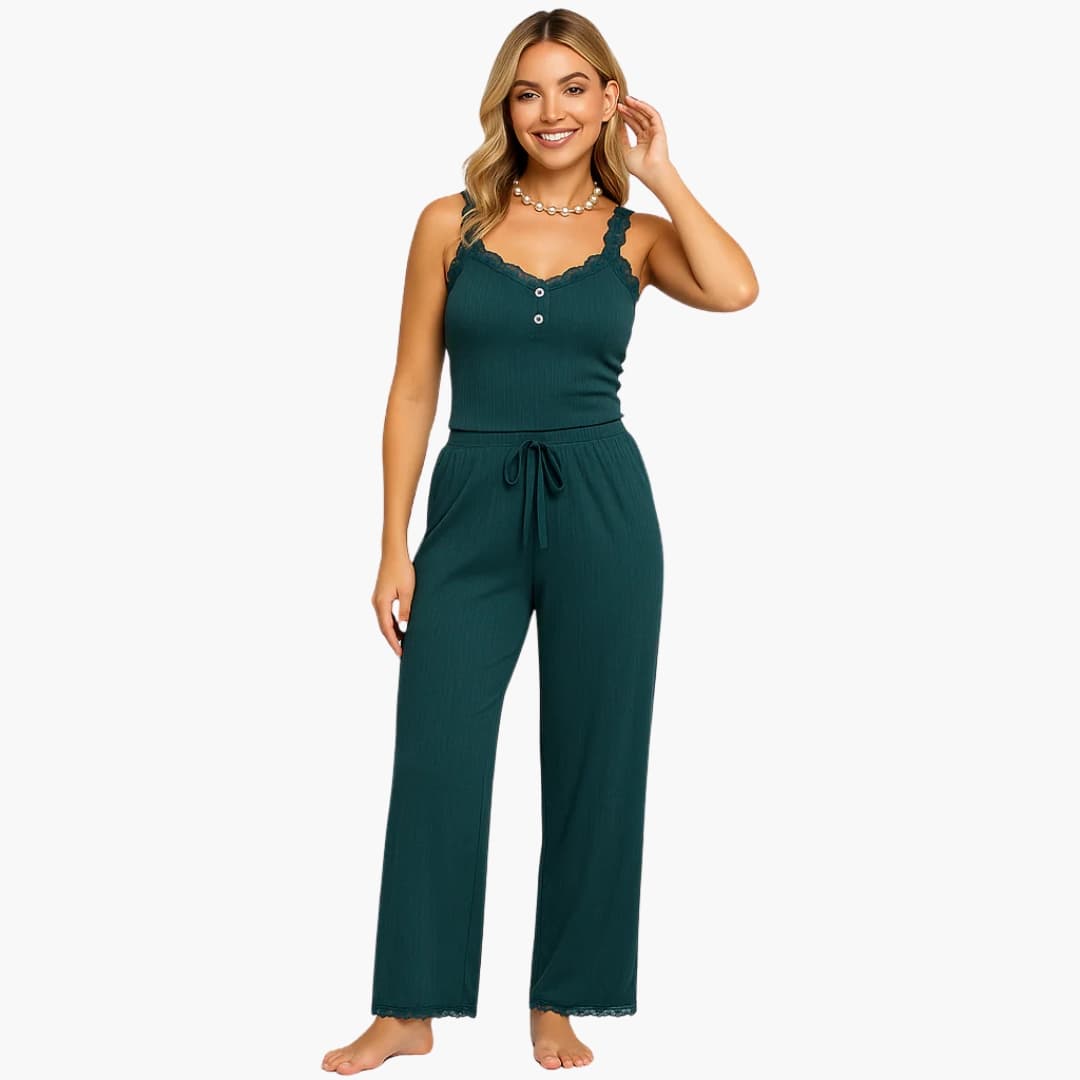Soft Ladies Sleepwear Set with Ruffle Detail Pants