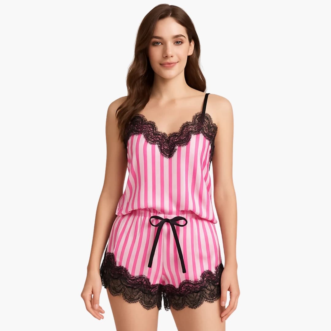 Ladies Comfortable Sleepwear Set with V-Neck Top and Shorts