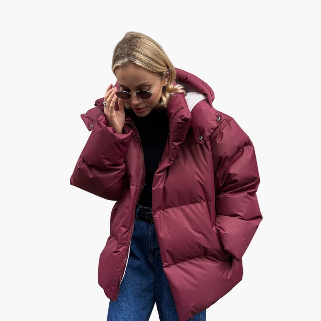 Ladies Padded Coat with High Neck and Zip Front