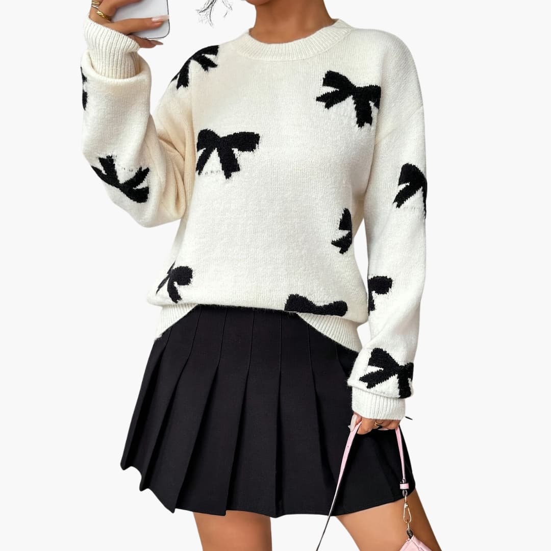 Ladies' Cable Knit Sweater with Ribbon Detail