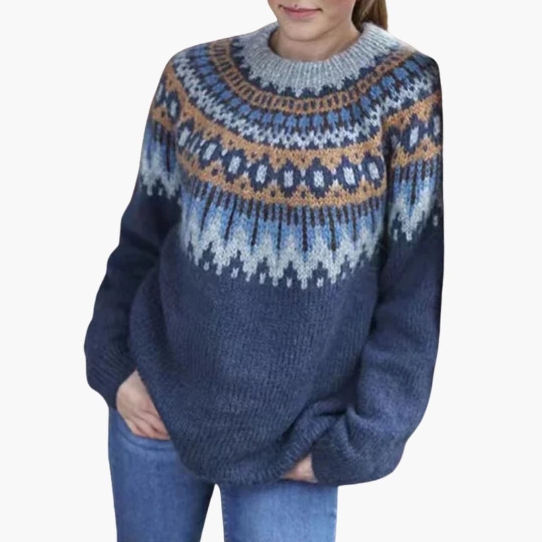 Feminine Crew Neck Patterned Knit Sweater