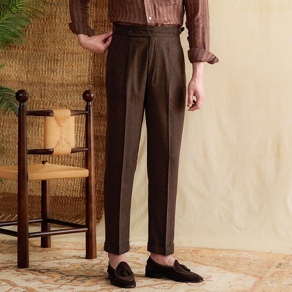 Classic High Waisted Straight Leg Men's Trousers
