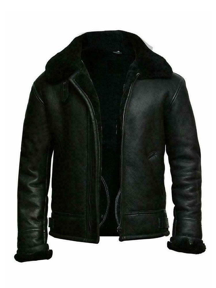Men's Faux Leather Jacket with Fleece Lining