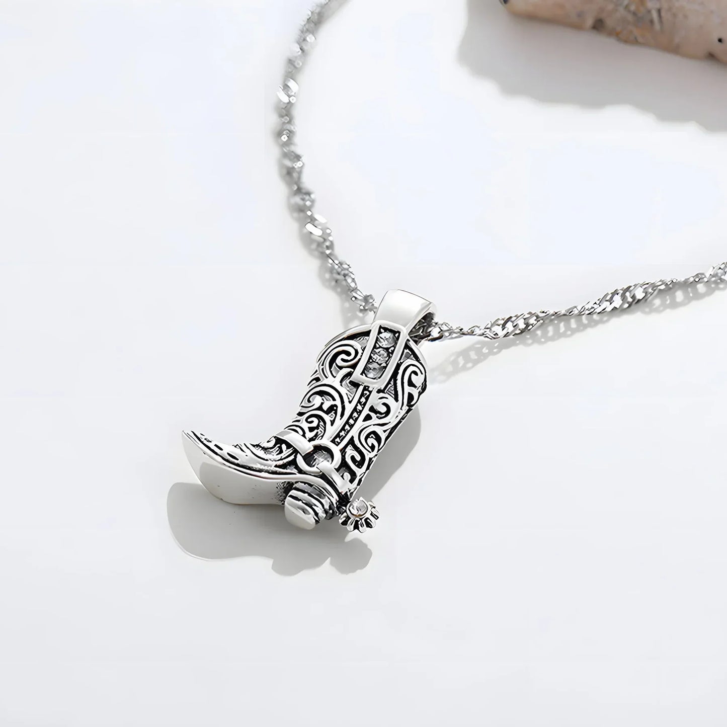 Western Style Boot Pendant Necklace with Sparkle Details