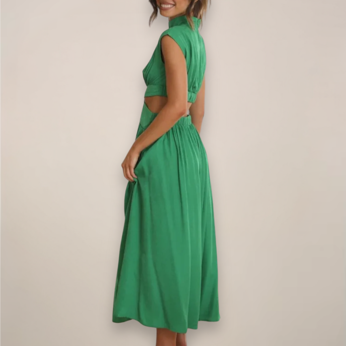 Elegant Sleeveless Floor Length Dress with High Waist Cutout