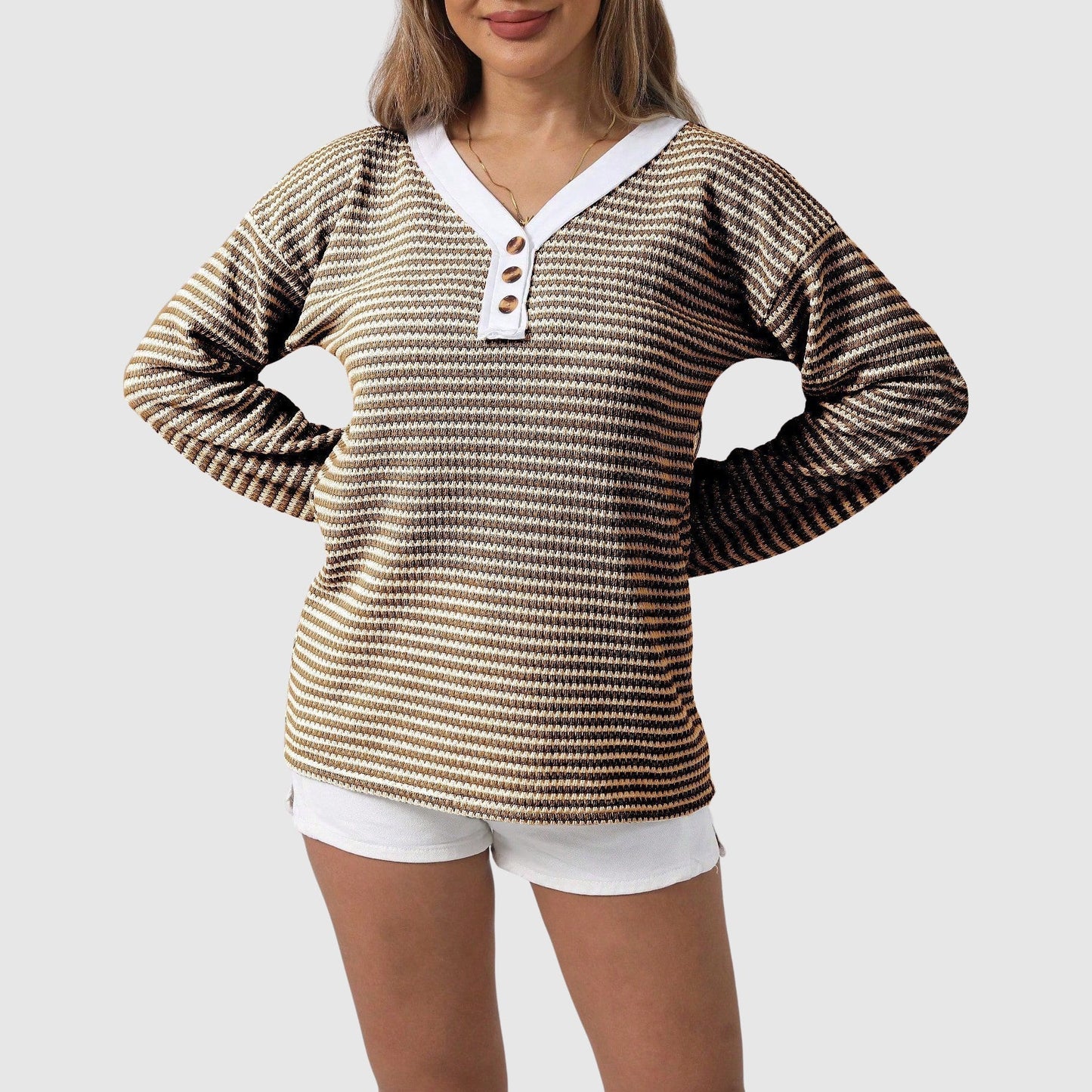 Casual Striped Button Front Sweater