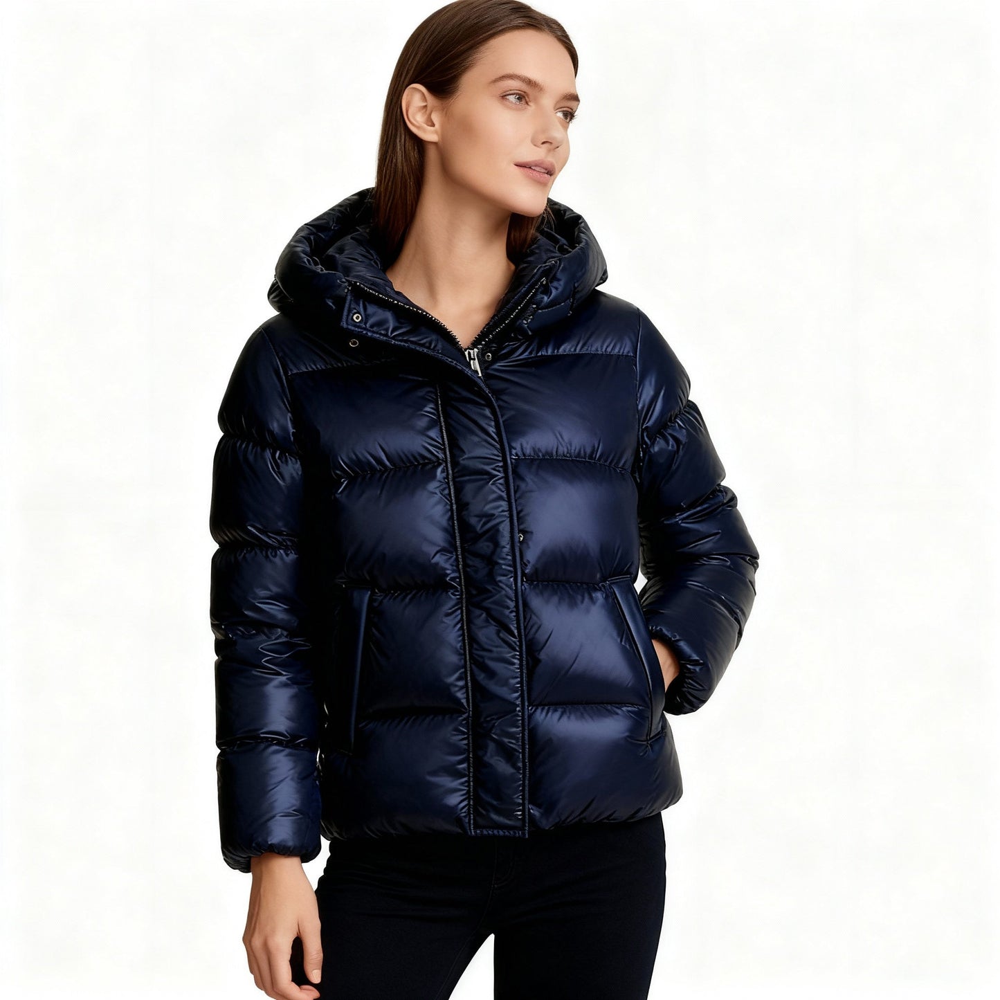 Women's Lightweight Padded Parka with Hood and Pockets