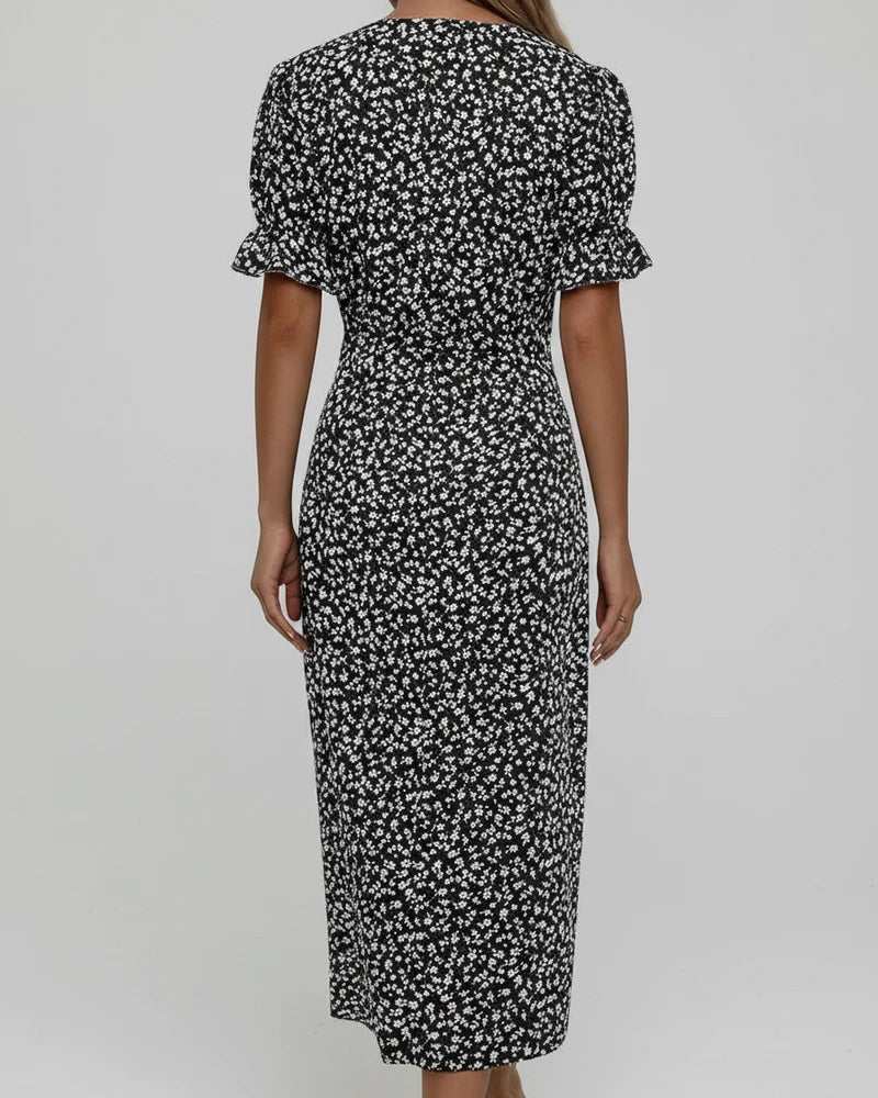 Elegant Ladies Floral Midi Wrap Dress