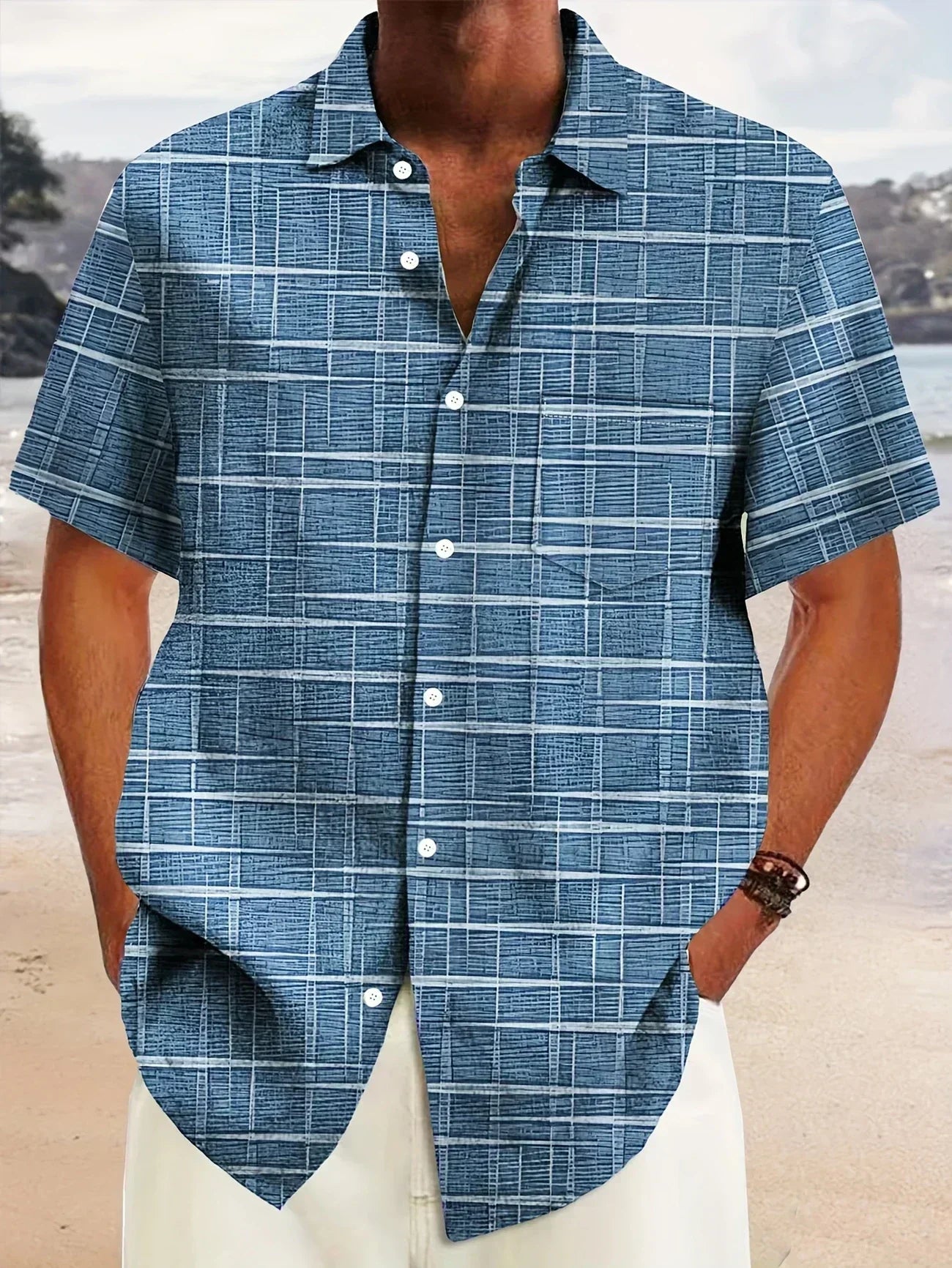Casual Checkered Short Sleeve Mens Shirt
