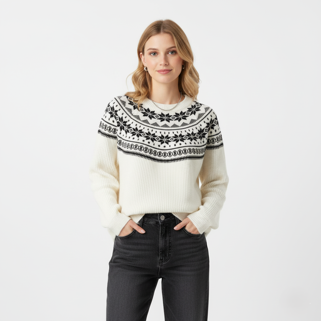 Cozy Fair Isle Crew Neck Long Sleeve Sweater - Nocini