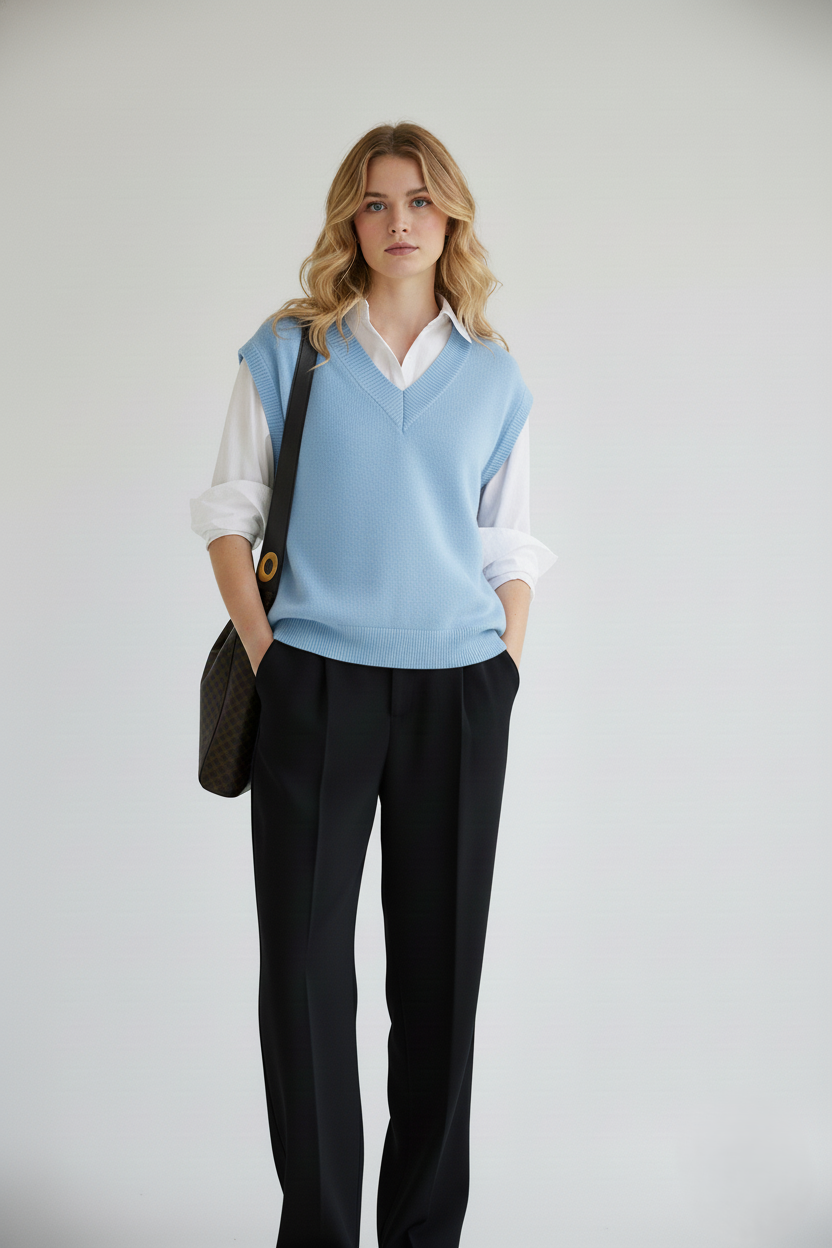 Casual Loose Fit V Neck Sweater Vest