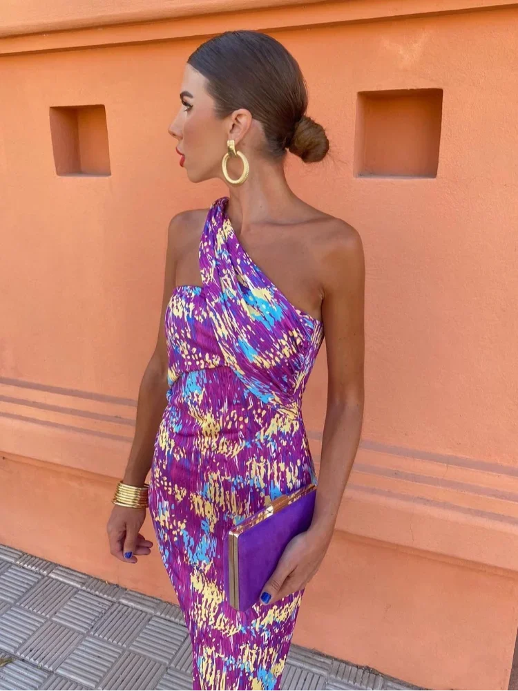 Fashionable Asymmetrical Print Midi Dress for Women