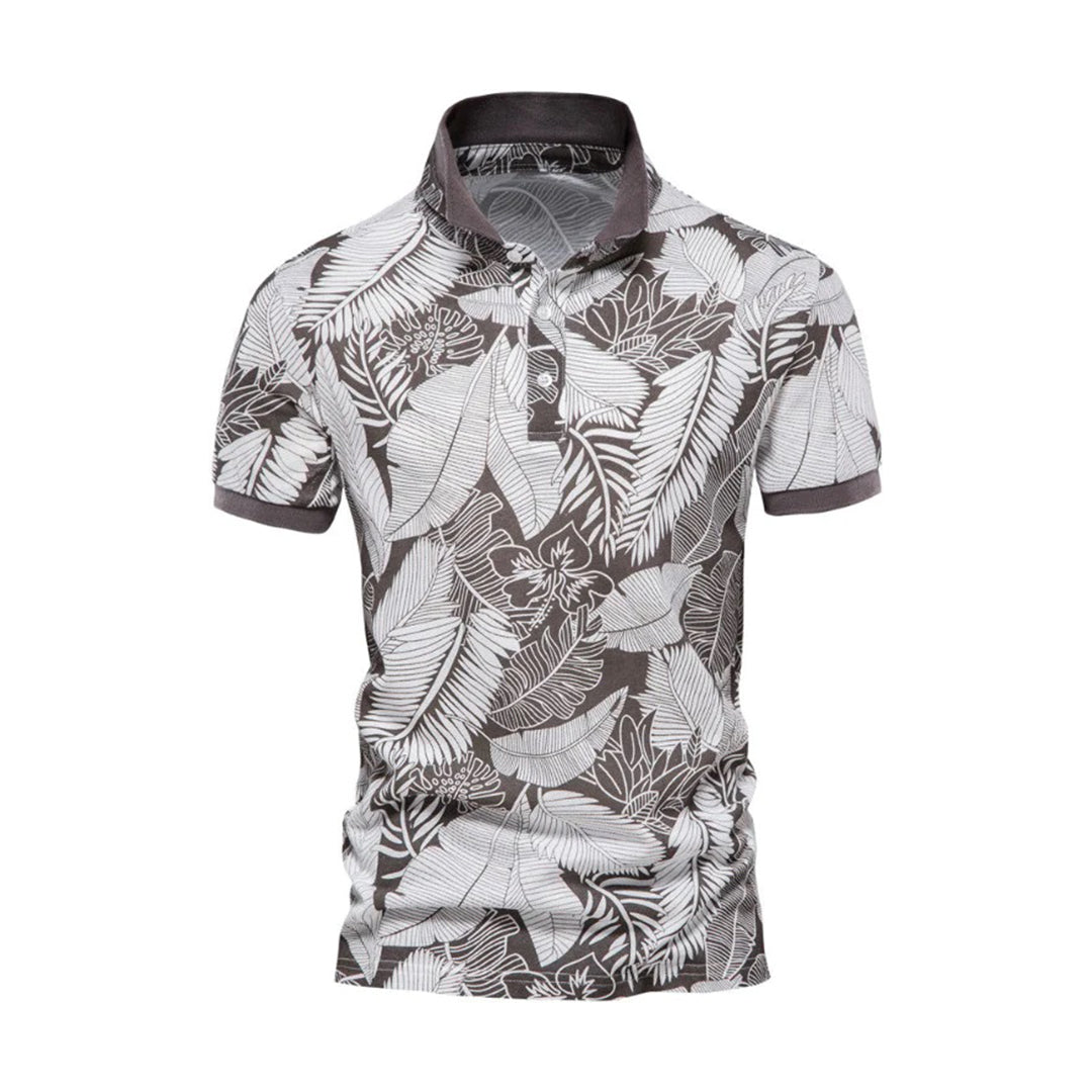 Men's Casual Polo Shirt Lightweight Cotton Floral Design