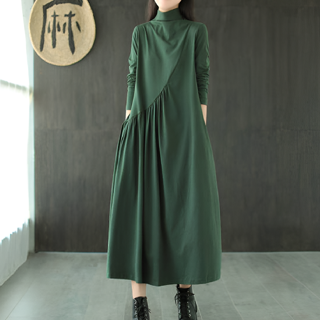 Ladies Olive Short Sleeve V Dress - Olytrend
