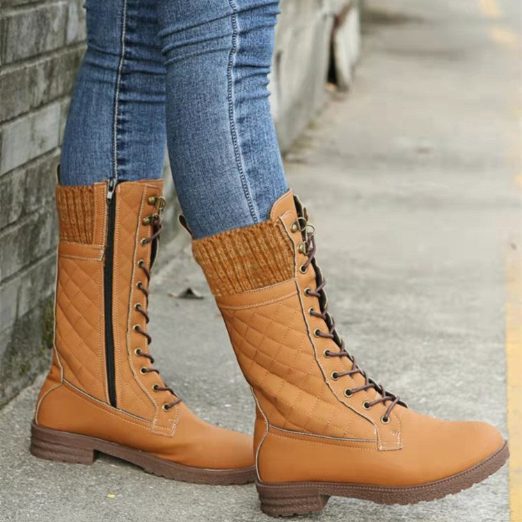 Ladies Tall Quilted Lace Up Ankle Boots