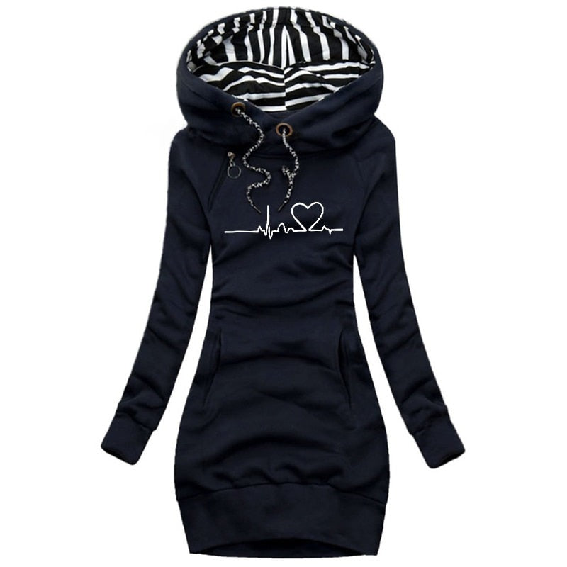 Trendy Graphic Hooded Sweater Dress for Women
