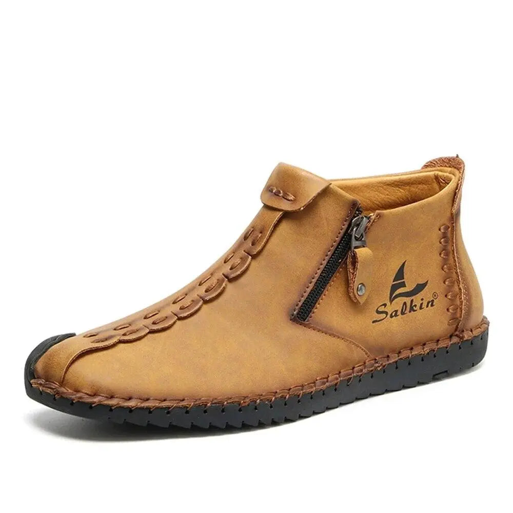 Leather Mens Boots - Comfortable Slip On Shoes