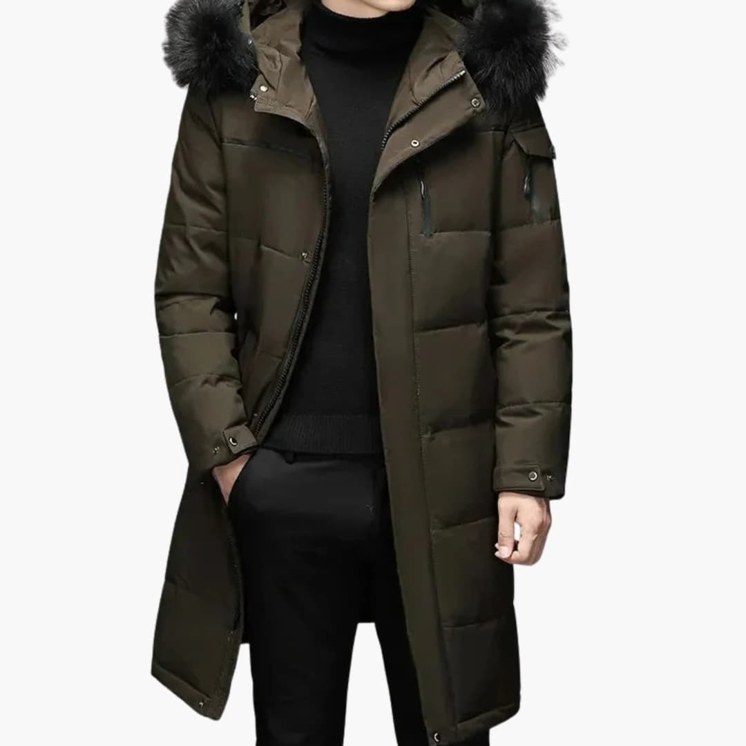 Warm Waterproof Men's Parka Coat with Faux Fur Hood