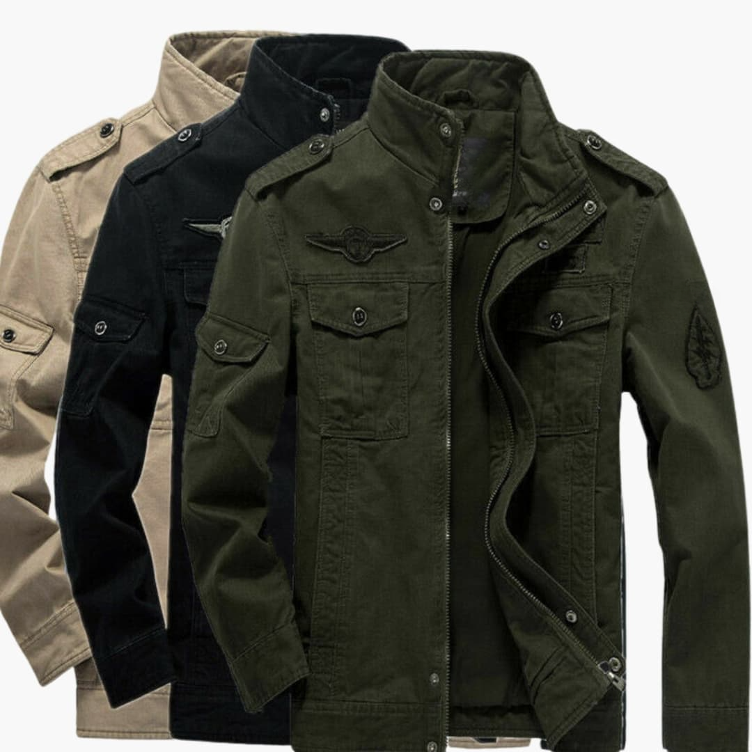 Rugged Army Style Coat with Buttons and Pocket Flaps