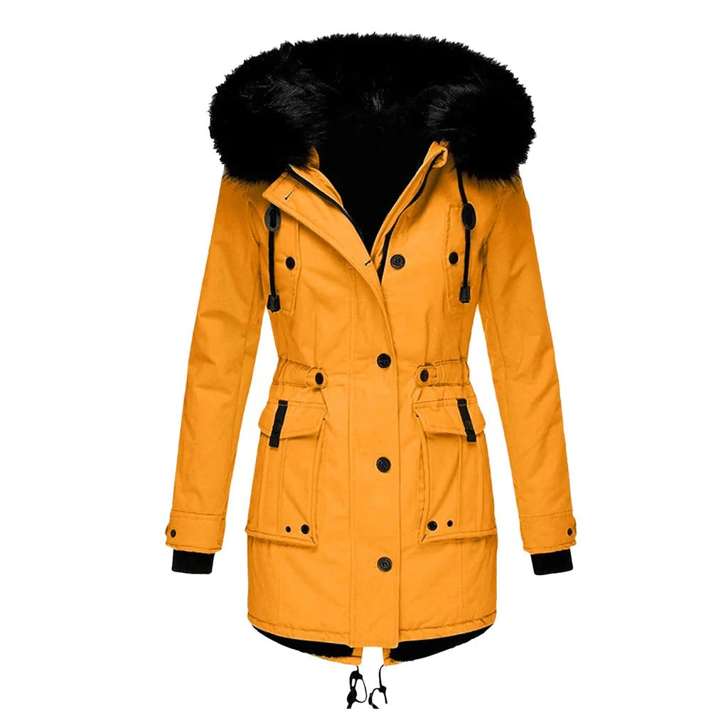 Warm Faux Fur Trim Hooded Parka Coat