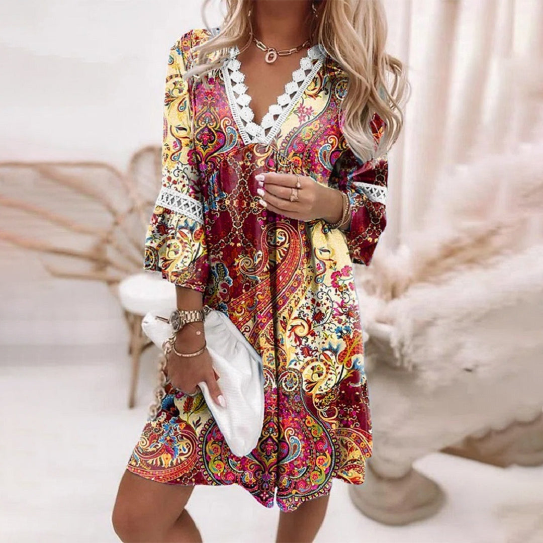 Chic V-Neck Lace Trim Summer Dress