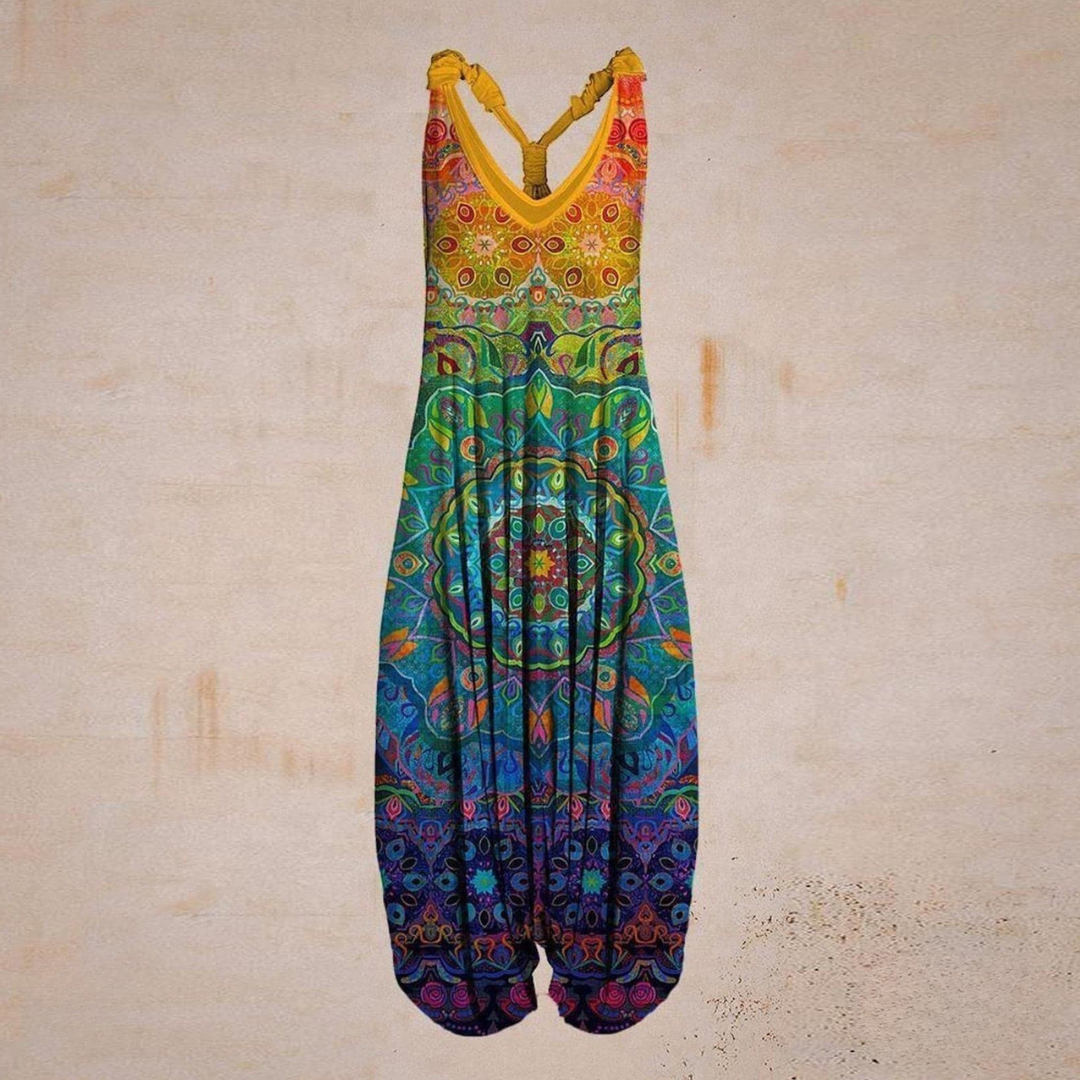 Relaxed Fit Womens Sleeveless Jumpsuit V Neck