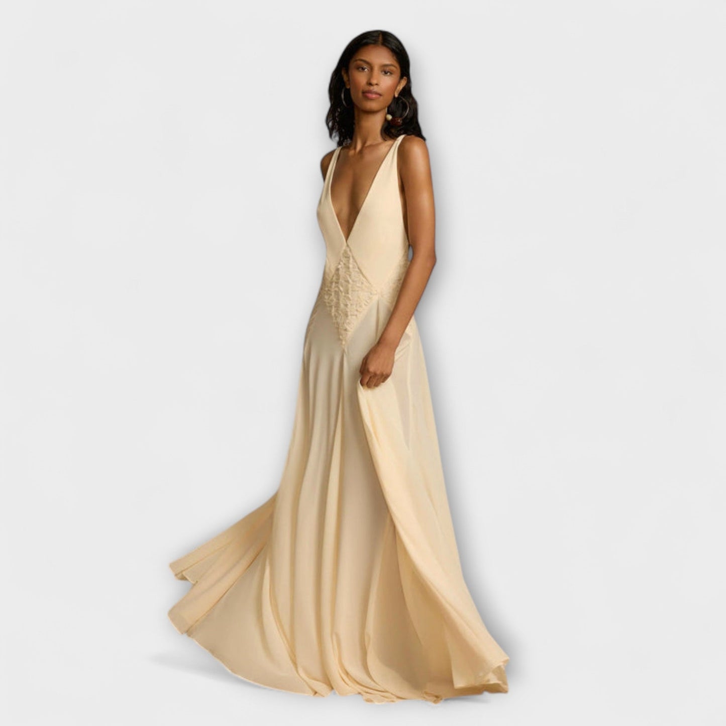 Elegant Long Sleeve V Neck Evening Dress