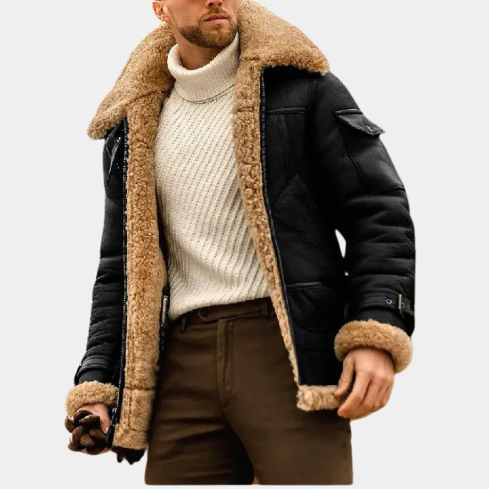 Classic Brown Leather Bomber Jacket